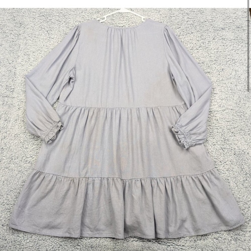 Cynthia Rowley Dress Womens XL Mini Linen Blend V Neck Ruffle Lagenlook Blue - Picture 2 of 8